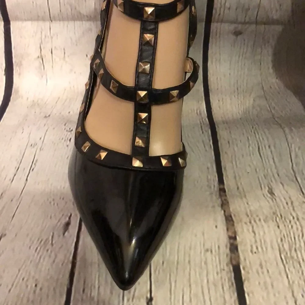Jojo Cat Studded Glossy Black Stiletto Heels - Picture 9 of 14